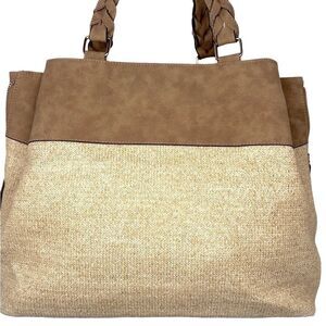 NWOT Vegan Leather and Burlap Tote.